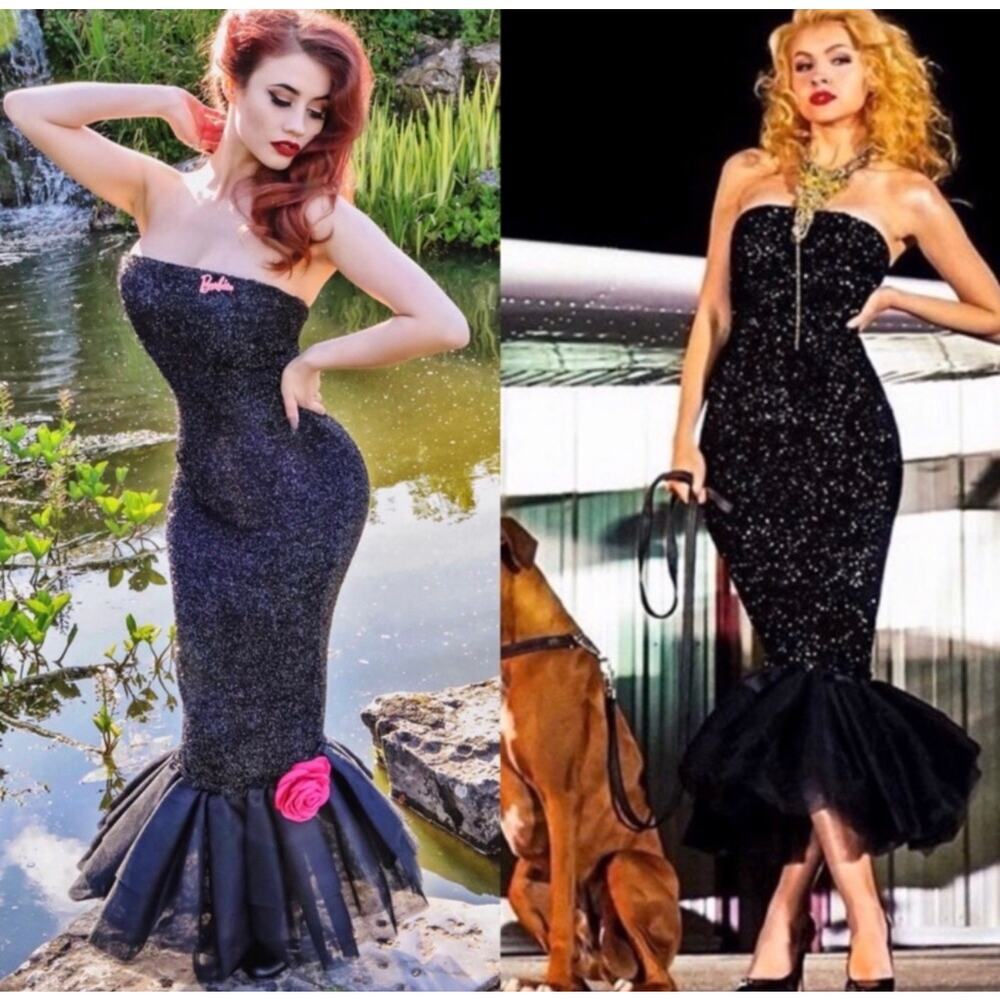 Unique Vintage Barbie Solo In The Spotlight Black Sparkle Strapless Gown M NWT - Picture 5 of 14